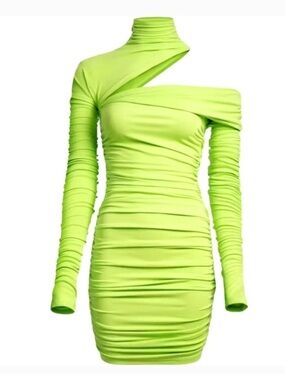 Mugler for H&M Neon Lime Stretch ruched  dress, size S